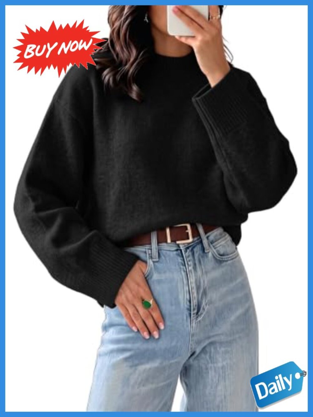 Oversized Mock Neck Sweater Long Sleeve Knit Pullover Top
